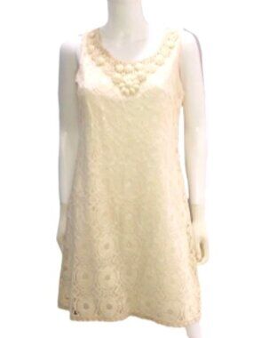 DRESS BARN- WOMENS OFF WHITE LACE EMBELLISHED STONES KNEE LENGHT DRESS SIZE 10